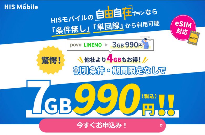 HISモバイル「7GBプラン」