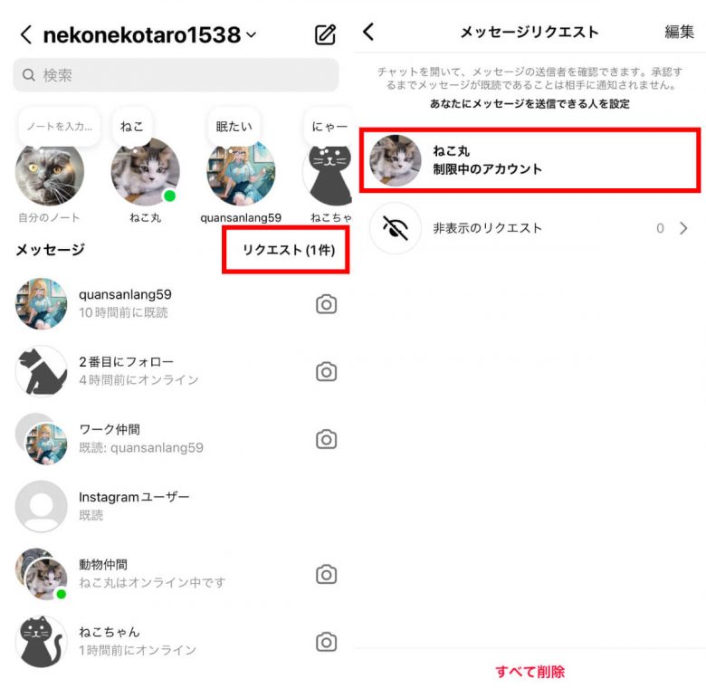 インスタで友だちが「オンライン」か緑の丸で確認する方法と自分を非表示化する方法の画像12