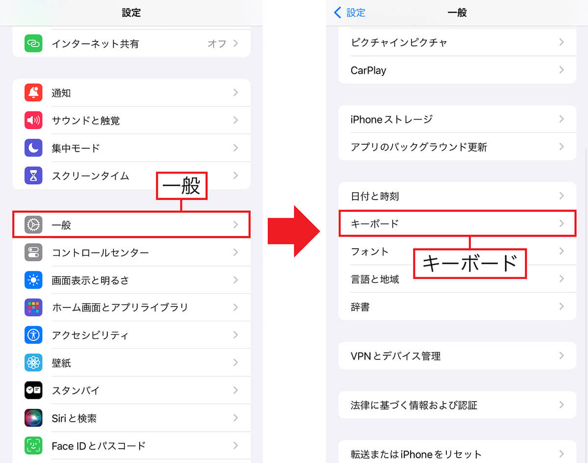 キーボードの「自動大文字入力」をオフにする手順1