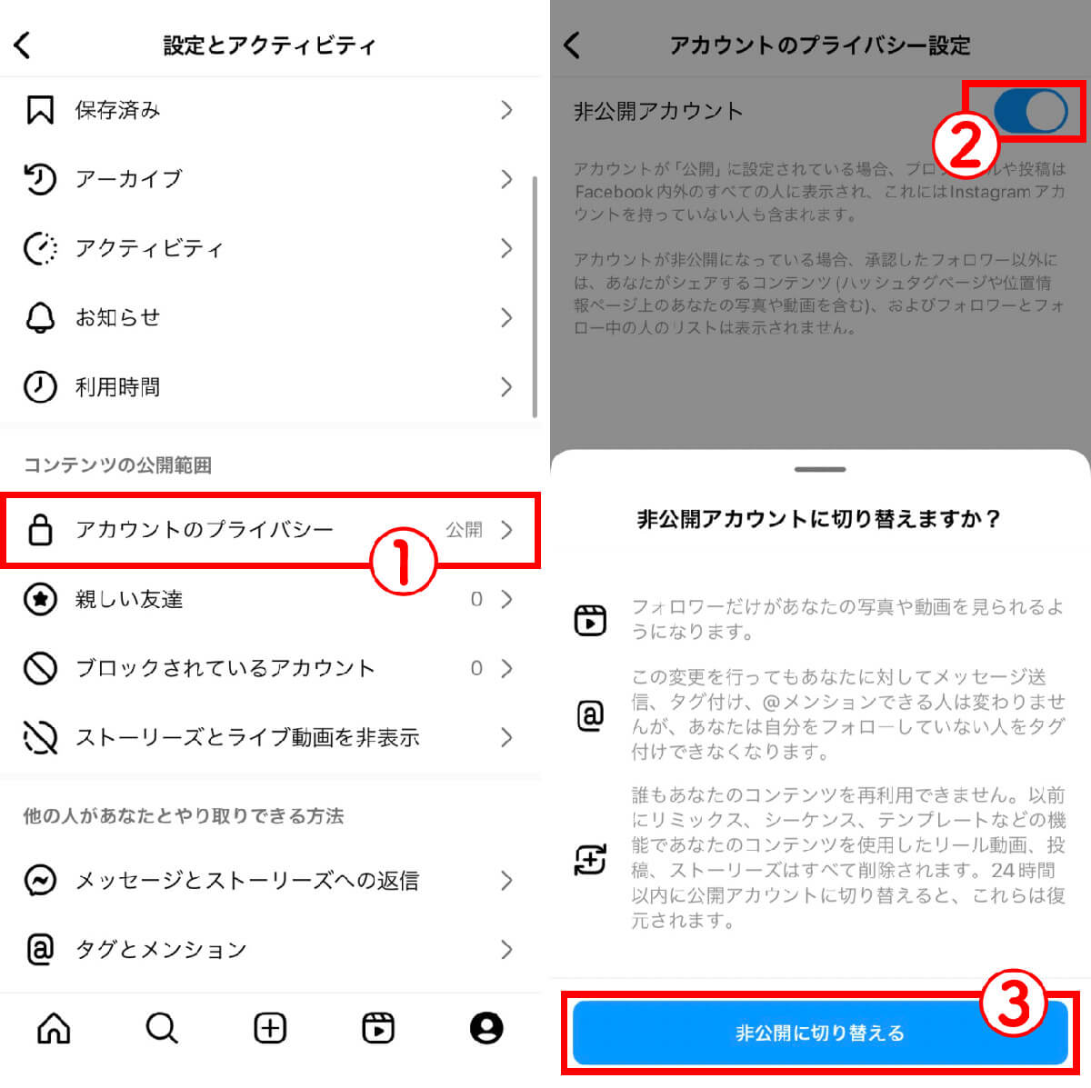【2】アカウントのプライバシー設定