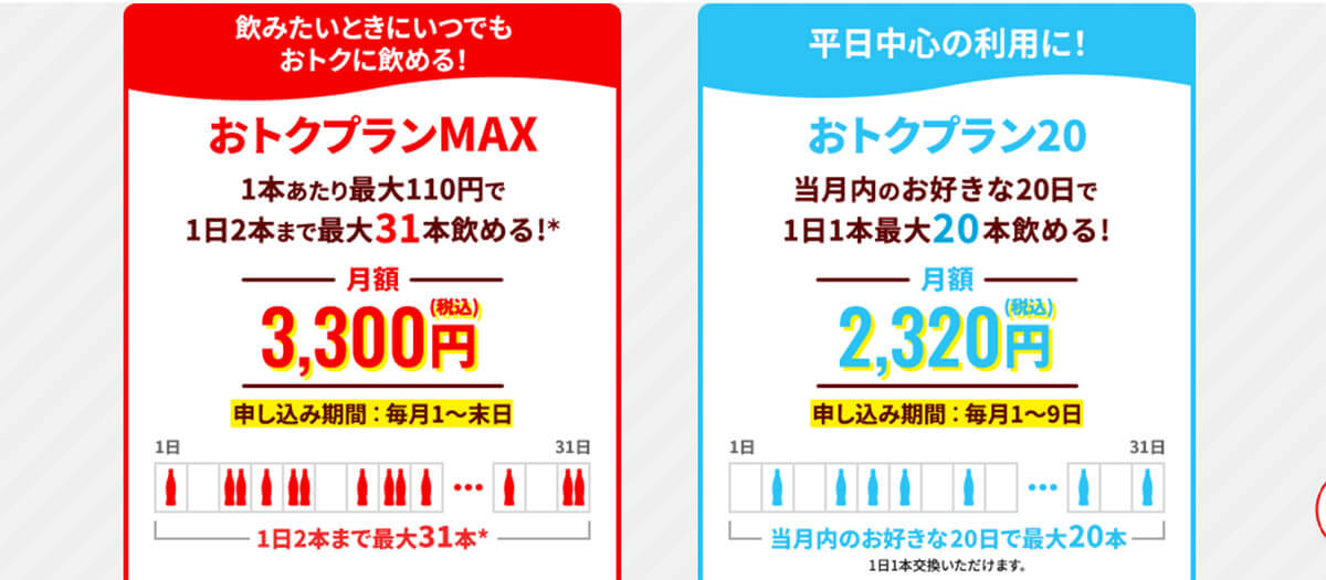 コカ・コーラの月額制サブスクは2通り