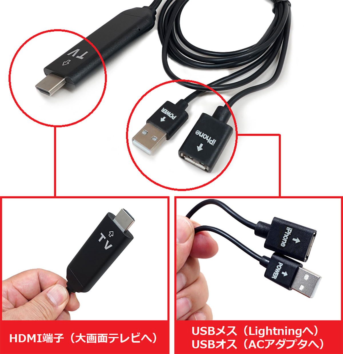 ダイソーの「USB→HDMI変換映像出力ケーブル」があればLightningのiPhoneを大画面テレビに表示できる！の画像4