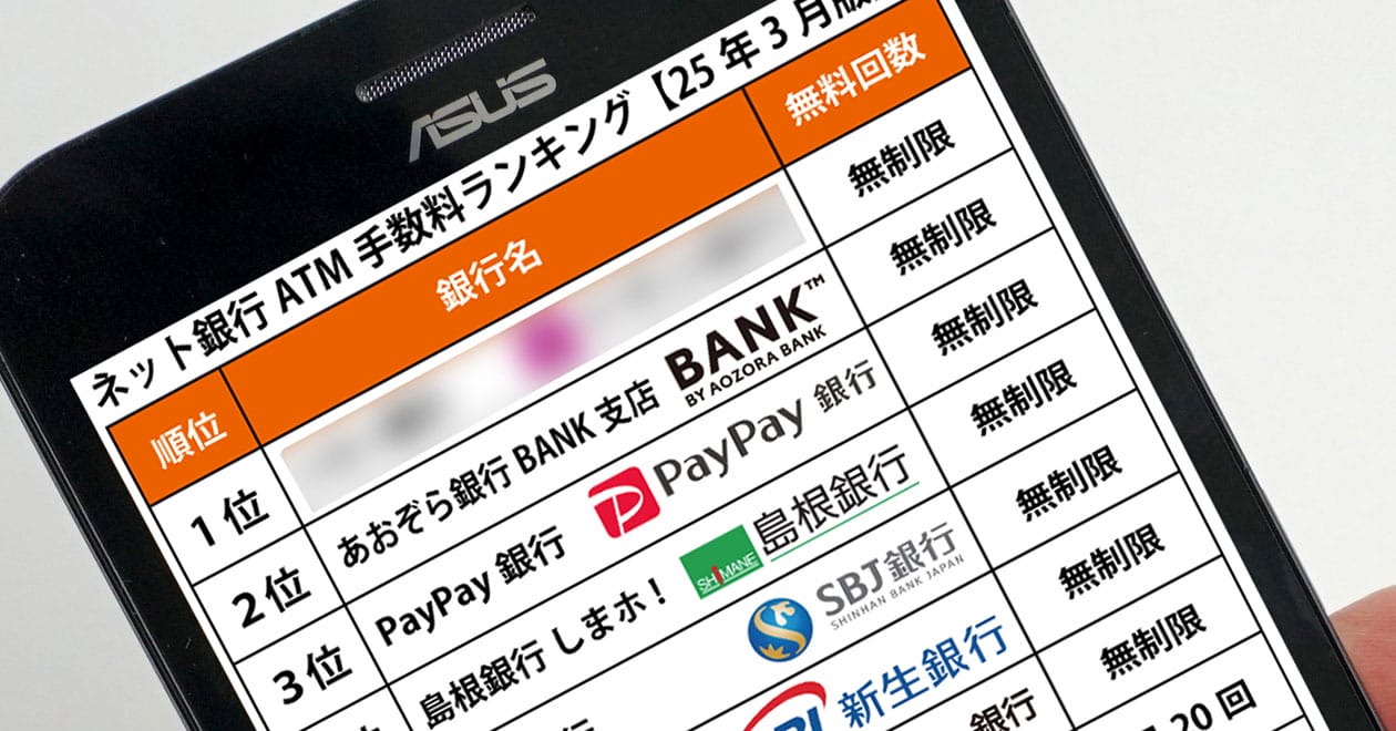 ATM出金手数料がお得なネット銀行ランキング、2位「あおぞら銀行