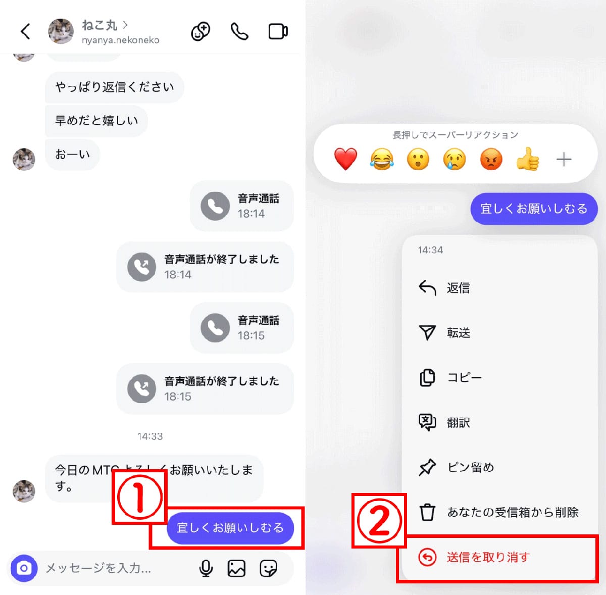 インスタグラムでDMを送った後の正しい「送信取り消し」方法1