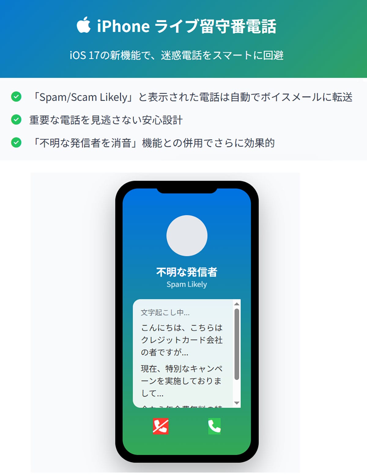 iPhoneの「ライブ留守番電話」機能は迷惑電話対策に有効?1
