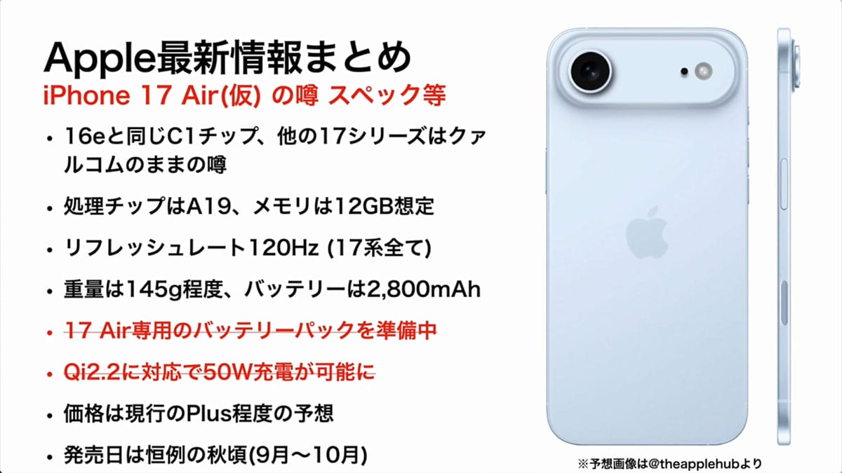 次期iPhone 17の全貌は?薄型Air・折りたたみ・Proは望遠48MP…【最新情報&噂まとめ】<みずおじさん>の画像4