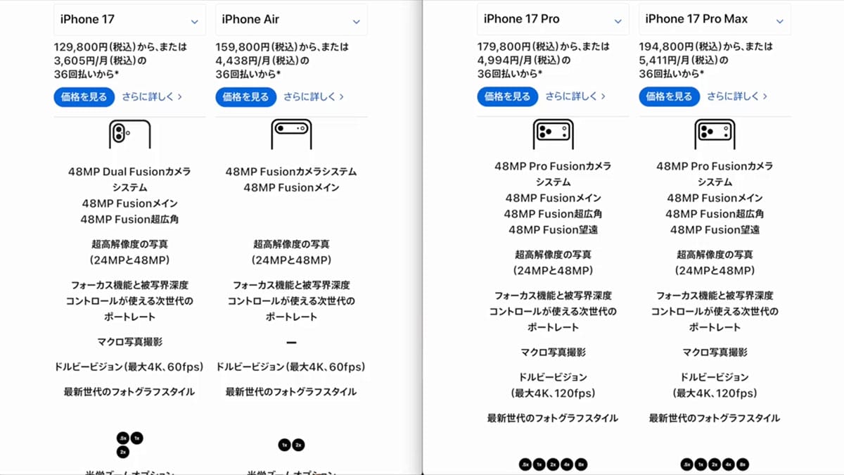 iPhone 17シリーズ買うならどれ？ Air含め17シリーズの機能と価格を比較！＜みずおじさん＞の画像9