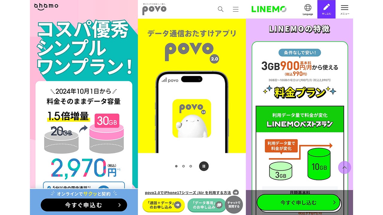 大手キャリアから「ahamo・povo・LINEMO」へ乗り換えると、スマホ料金はどこまで下がる?の画像1