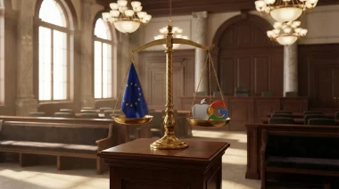 EU旗とApple・Googleロゴを並べた、規制と企業の関係を示すイメージ画像