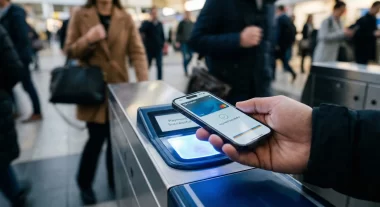 スマートフォンを改札にタッチしている利用イメージ